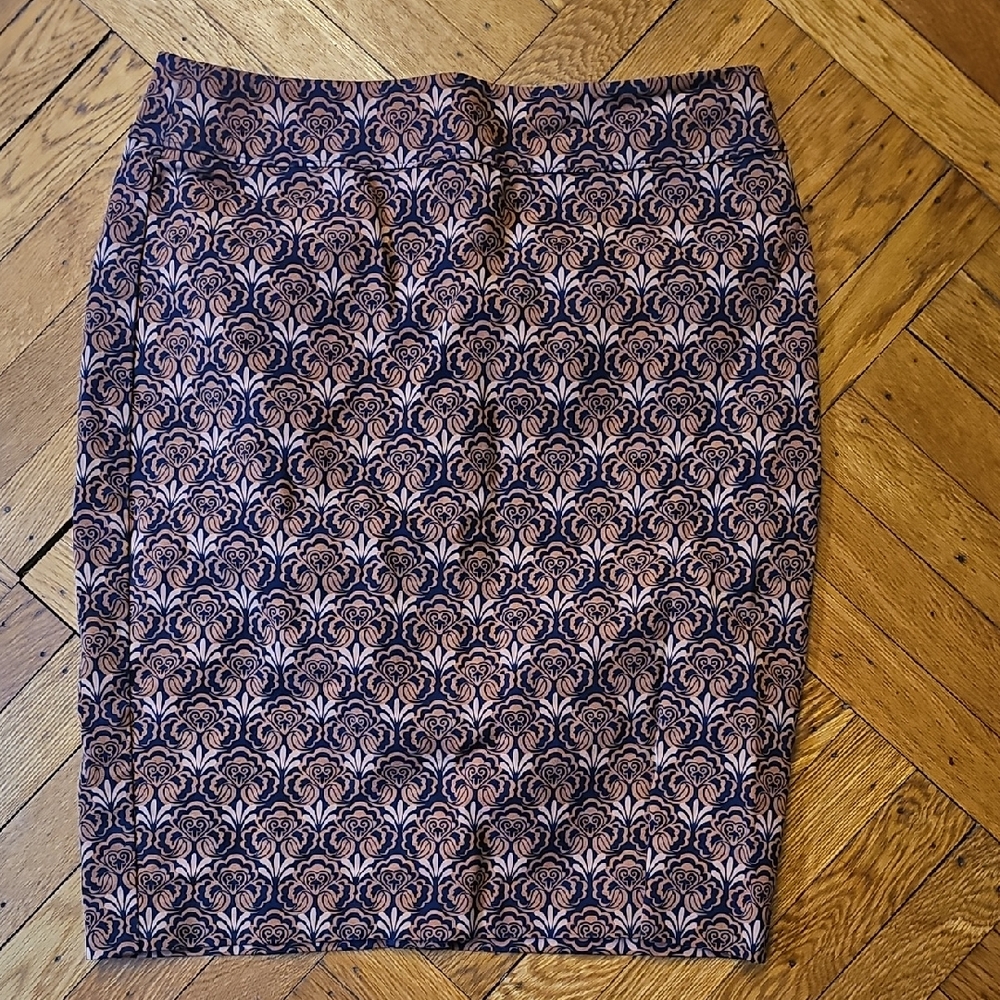 LOFT Navy and Orange Patterned Pencil Skirt